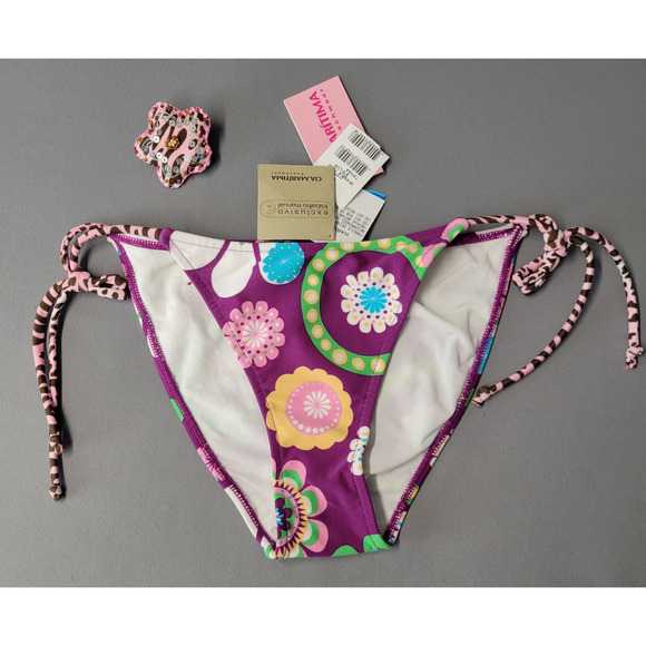Cia Maritima Cheeky Bikini Bottom Womens M 40 Swim Side Tie Floral Retro New - Picture 2 of 14